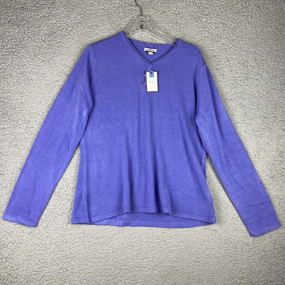 Croft & Barrow V Neck Sweater Womens XL Purple Blue Iris Minimalist Coastal Cozy
